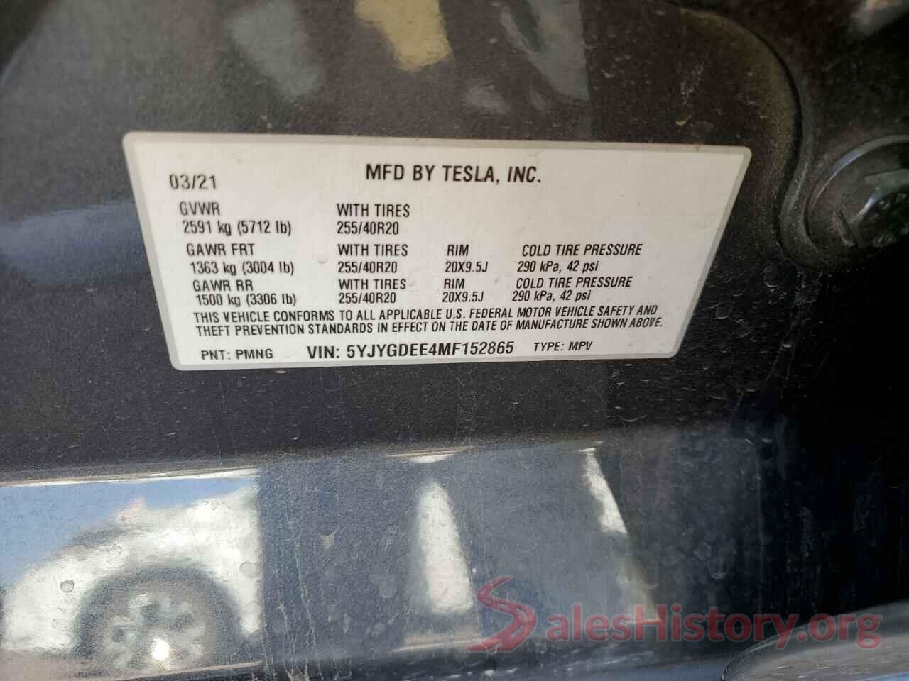 5YJYGDEE4MF152865 2021 TESLA MODEL Y