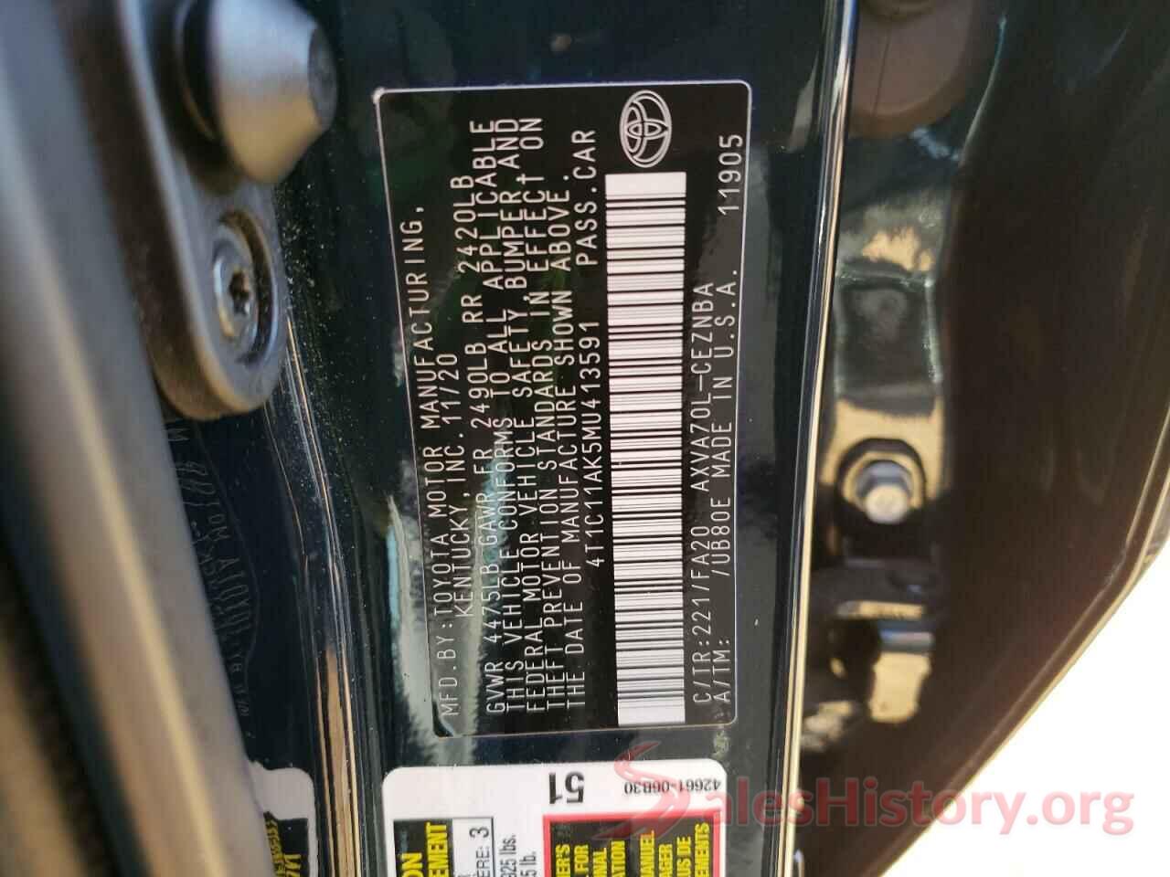 4T1C11AK5MU413591 2021 TOYOTA CAMRY