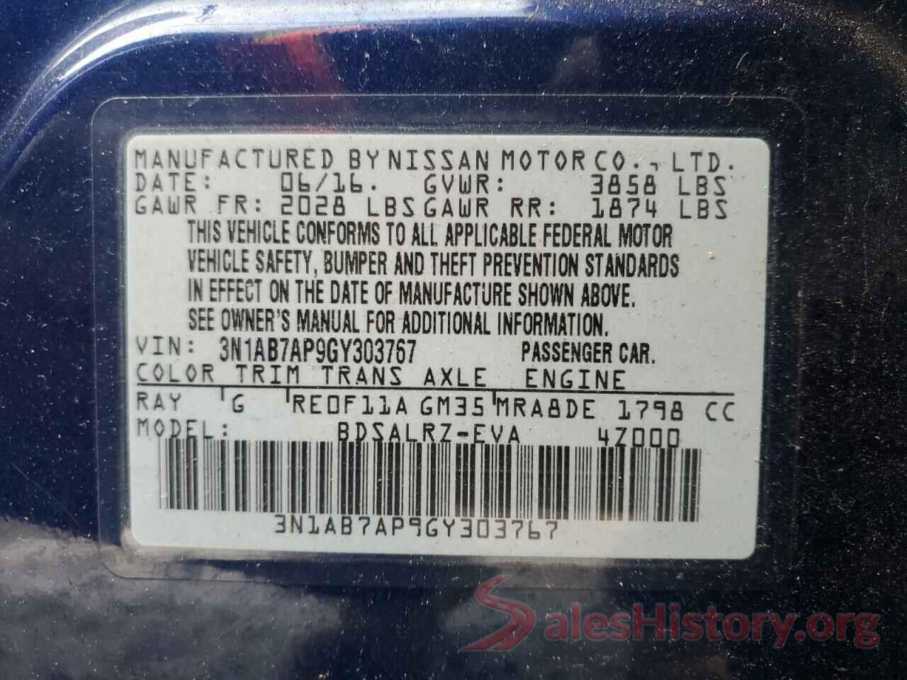 3N1AB7AP9GY303767 2016 NISSAN SENTRA