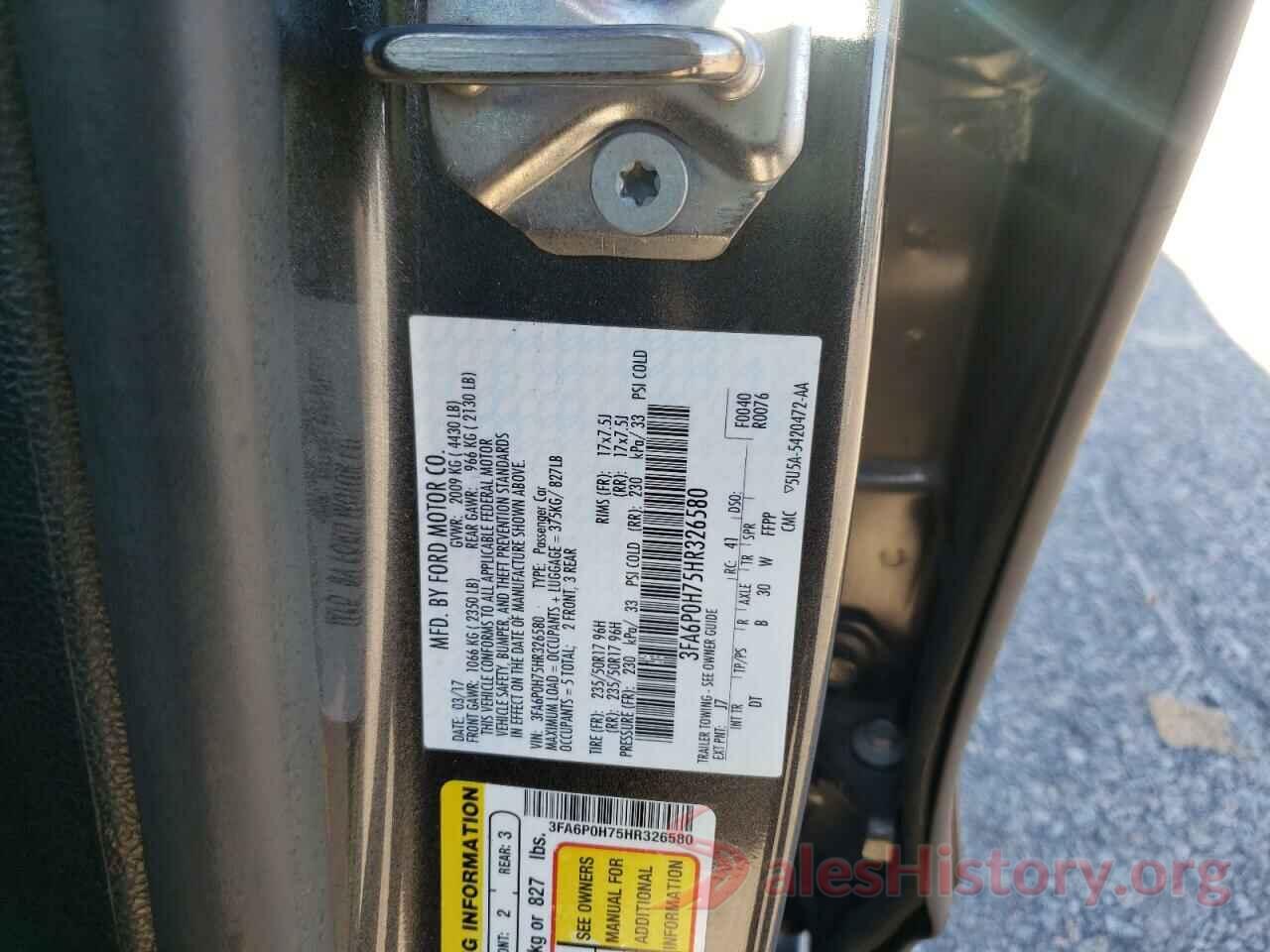 3FA6P0H75HR326580 2017 FORD FUSION