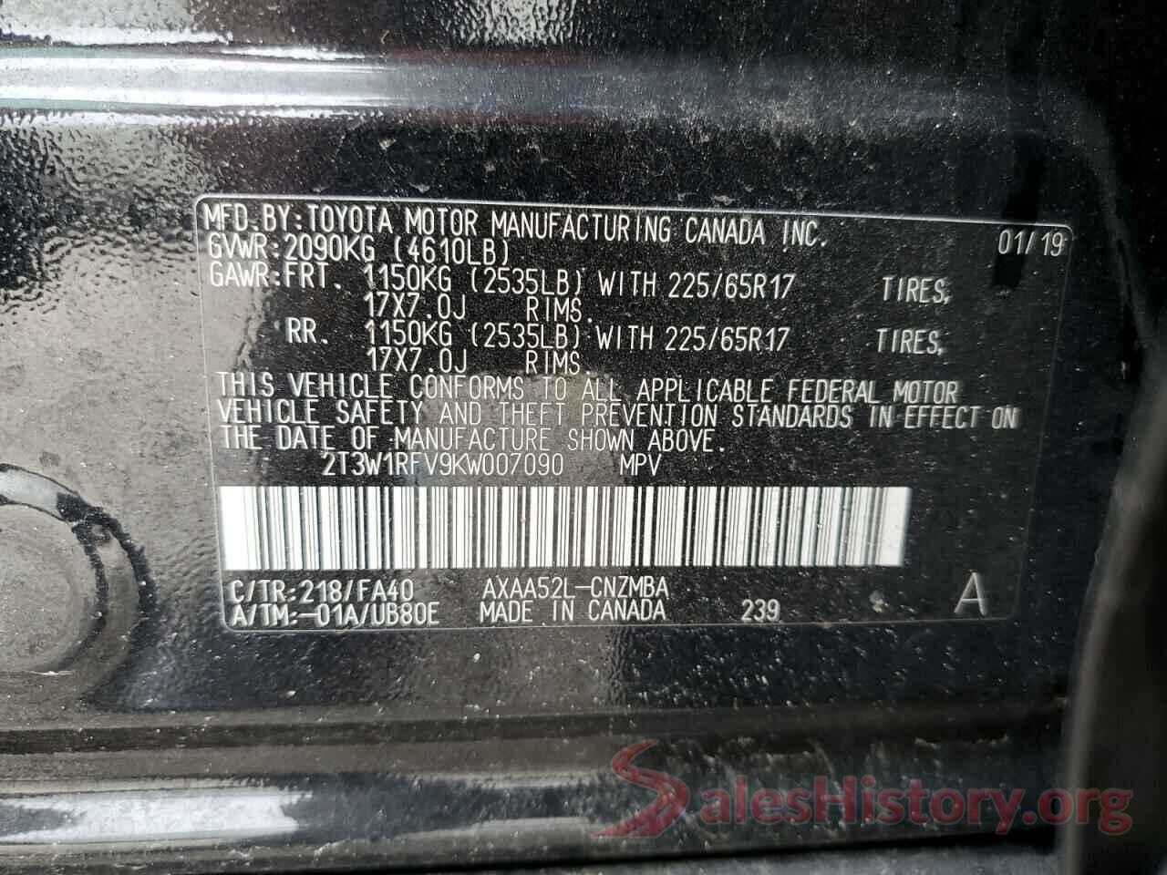 2T3W1RFV9KW007090 2019 TOYOTA RAV4