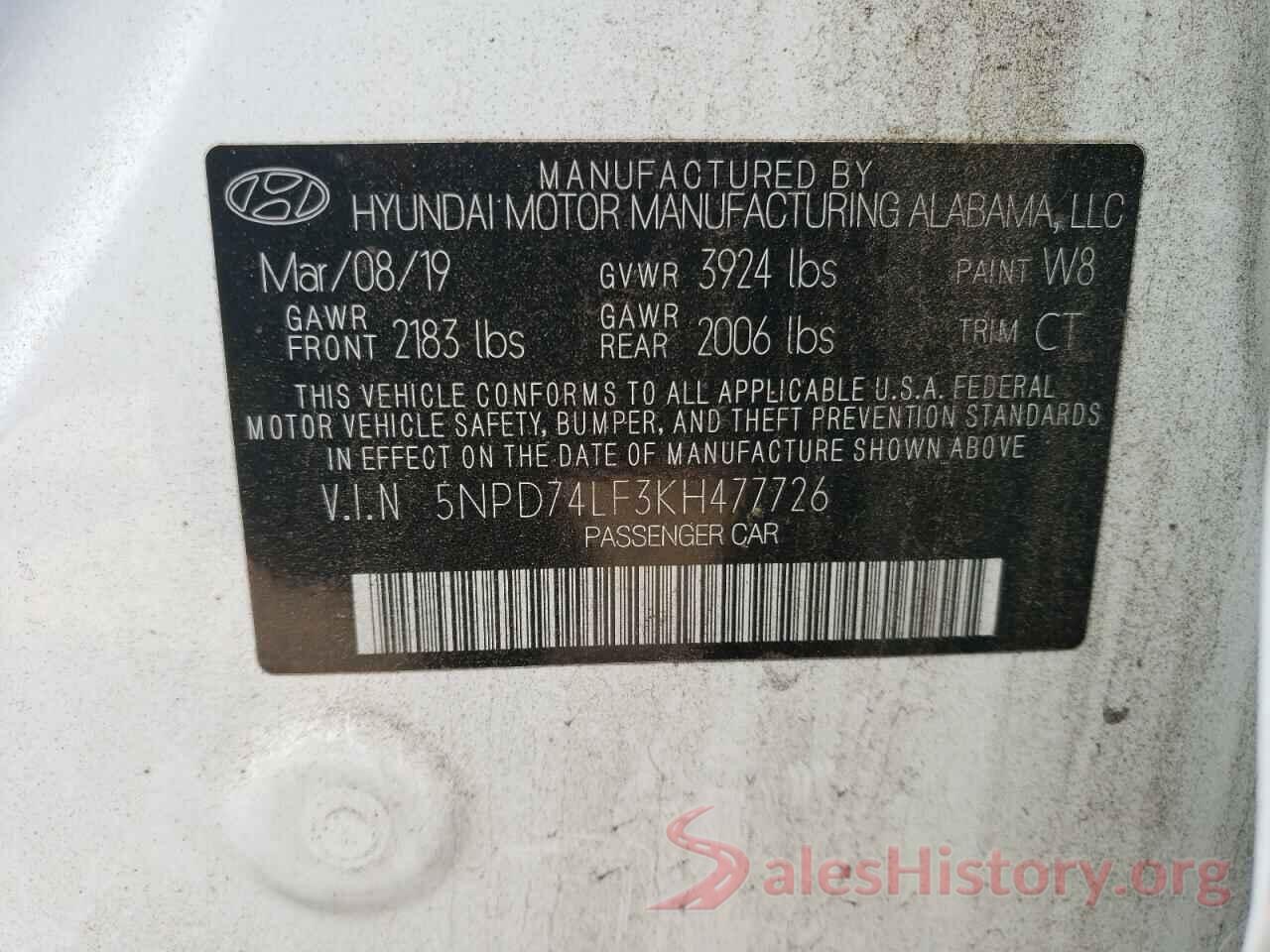 5NPD74LF3KH477726 2019 HYUNDAI ELANTRA