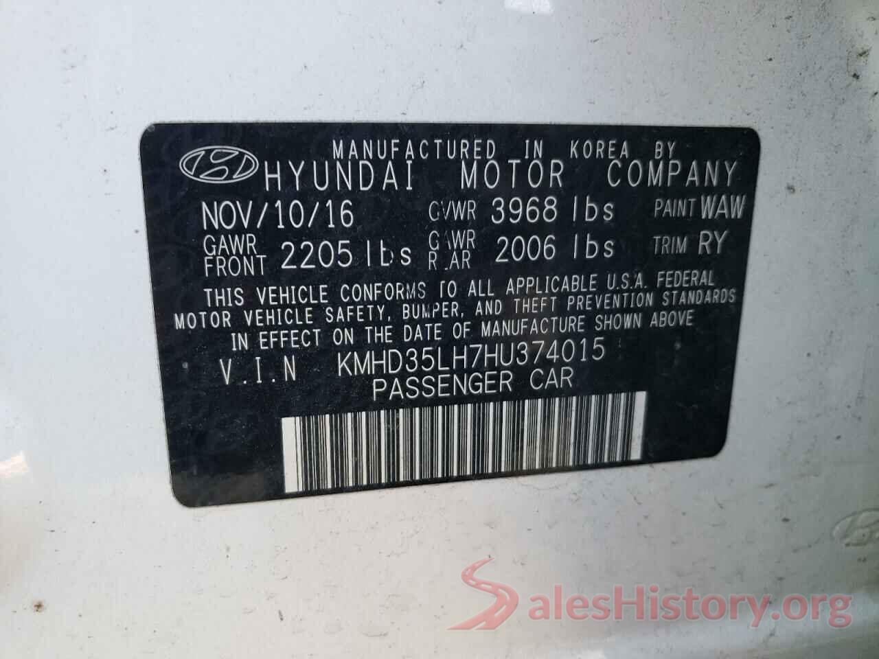 KMHD35LH7HU374015 2017 HYUNDAI ELANTRA