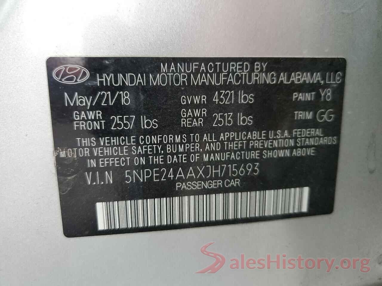 5NPE24AAXJH715693 2018 HYUNDAI SONATA