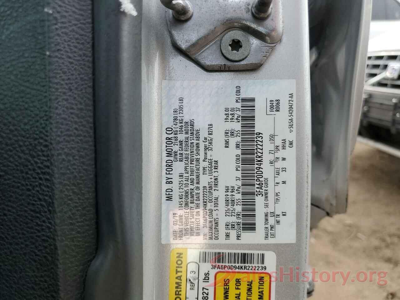 3FA6P0D94KR222239 2019 FORD FUSION