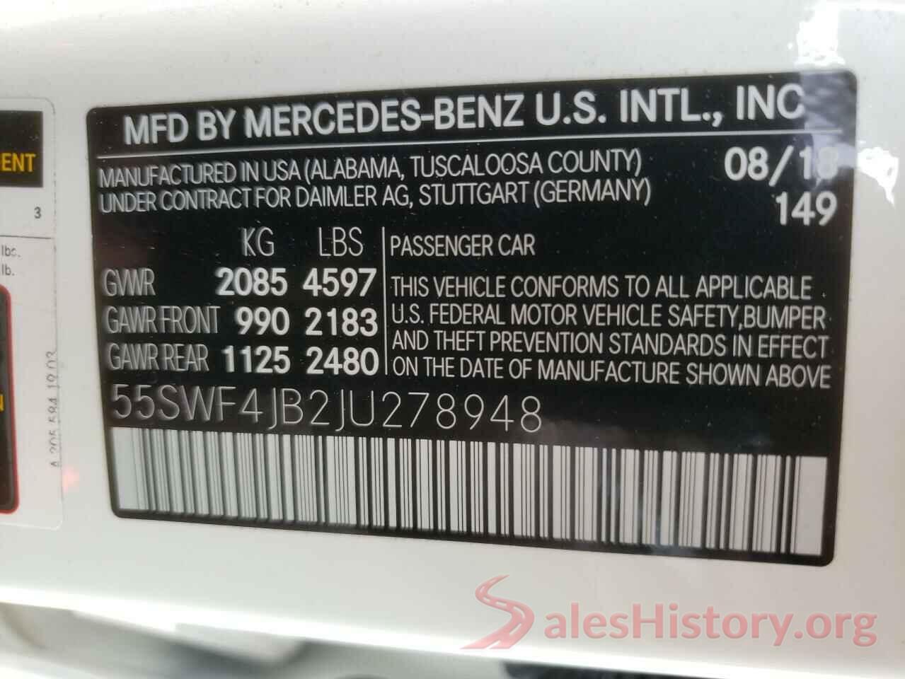 55SWF4JB2JU278948 2018 MERCEDES-BENZ C-CLASS