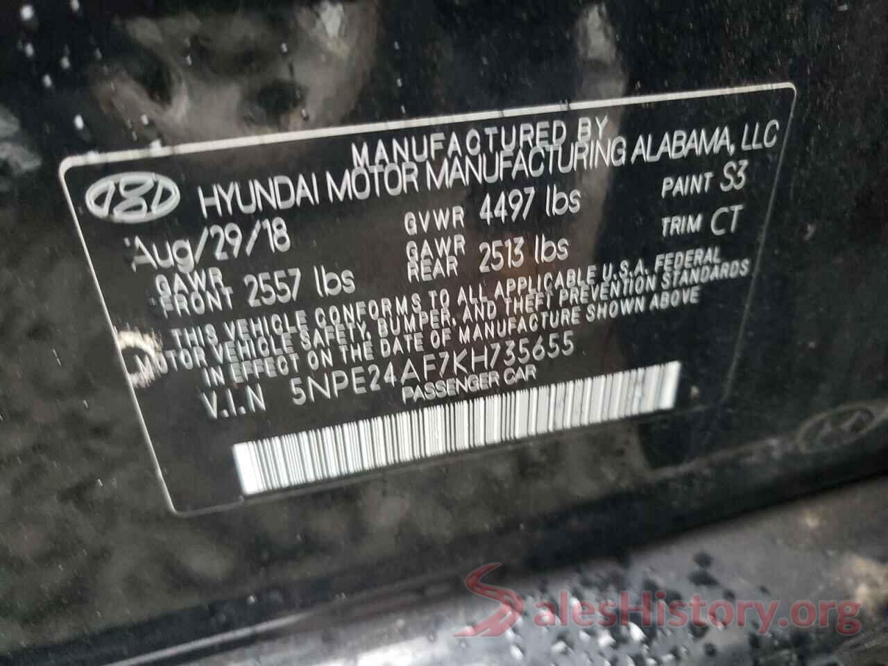 5NPE24AF7KH735655 2019 HYUNDAI SONATA