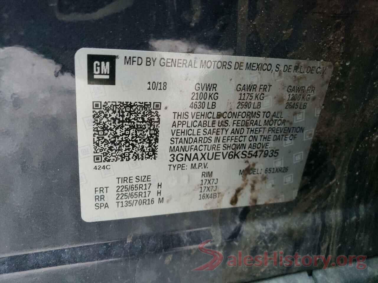 3GNAXUEV6KS547935 2019 CHEVROLET EQUINOX