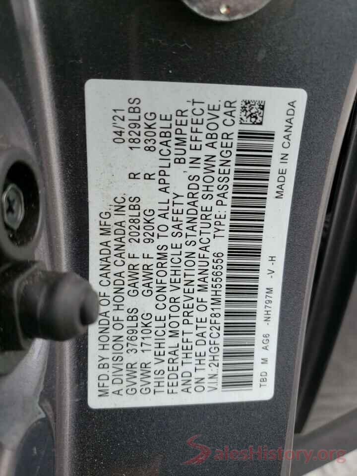 2HGFC2F81MH556556 2021 HONDA CIVIC