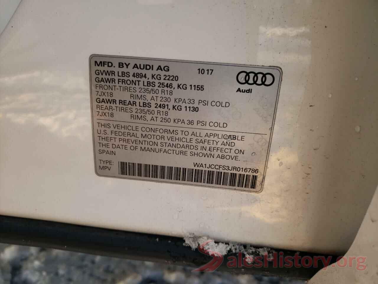 WA1JCCFS3JR016786 2018 AUDI Q3