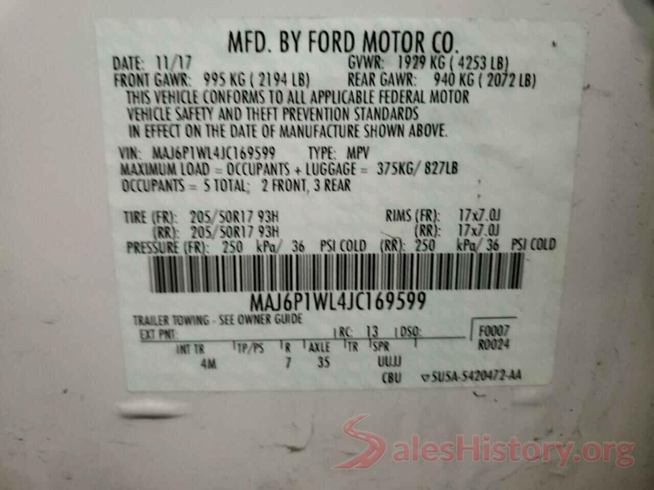 MAJ6P1WL4JC169599 2018 FORD ALL OTHER