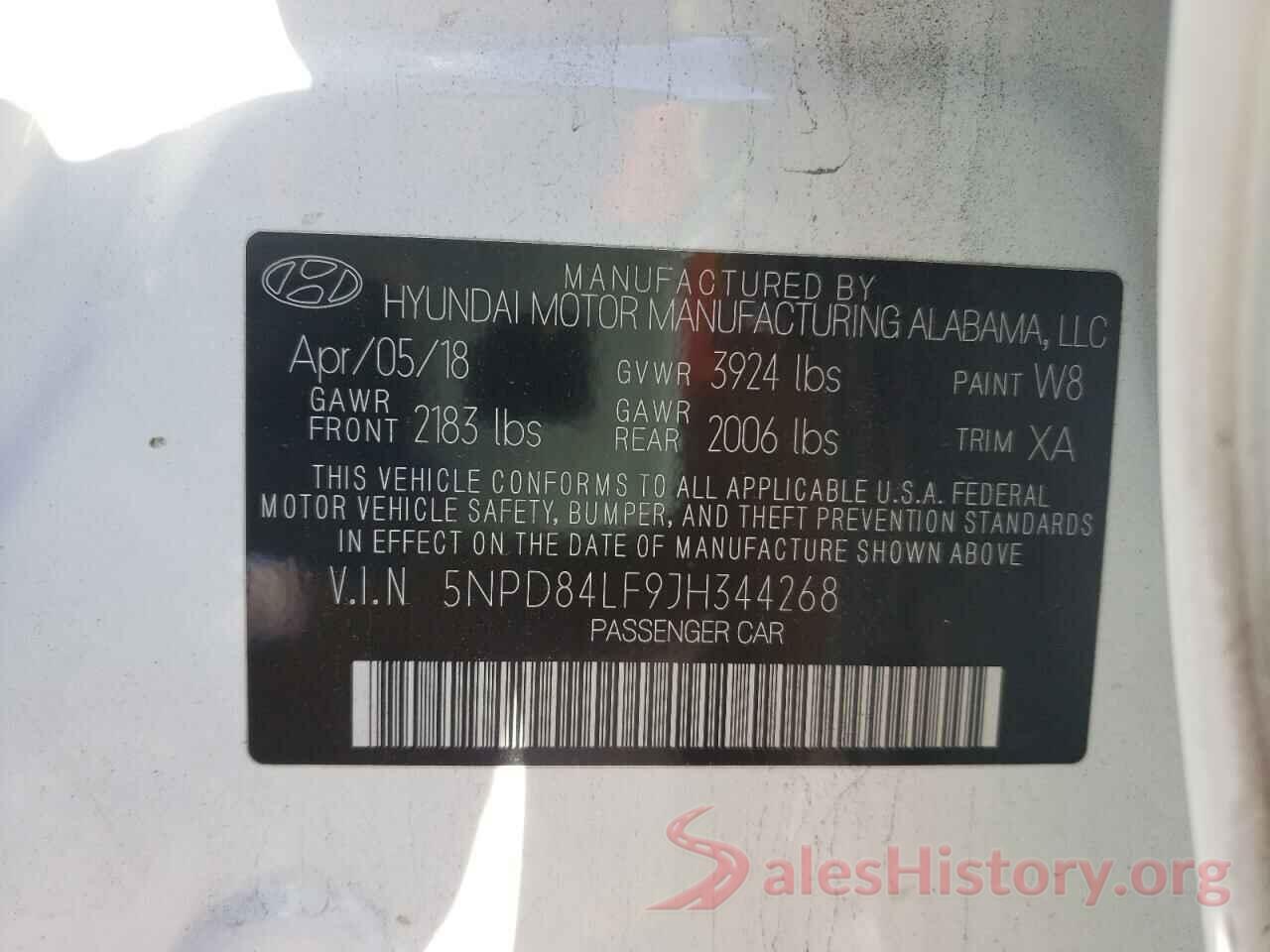 5NPD84LF9JH344268 2018 HYUNDAI ELANTRA