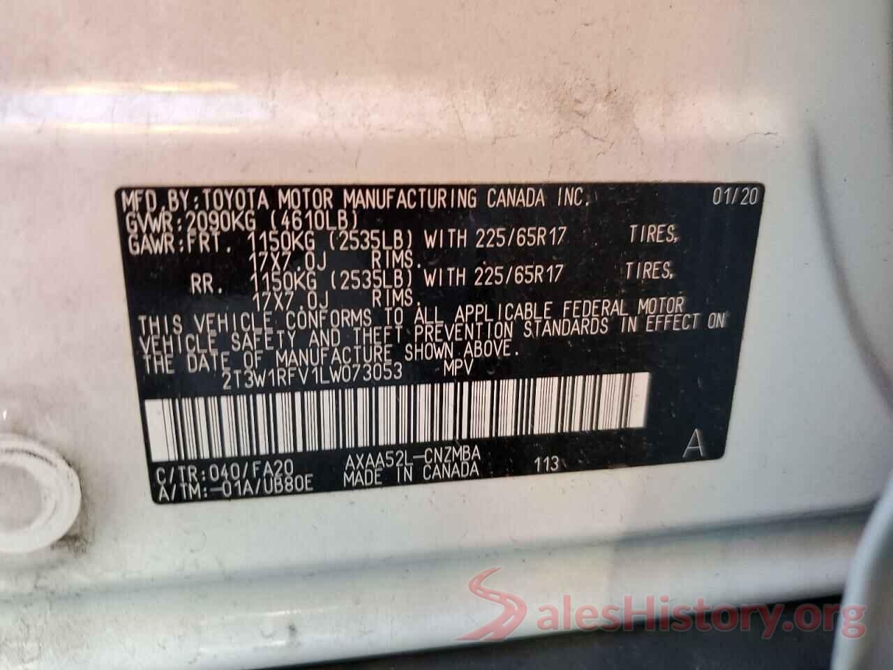 2T3W1RFV1LW073053 2020 TOYOTA RAV4