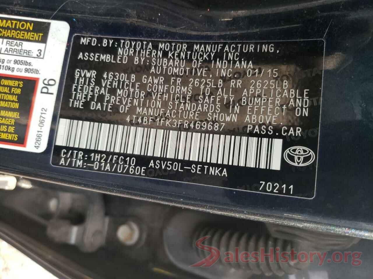 4T4BF1FK3FR469687 2015 TOYOTA CAMRY