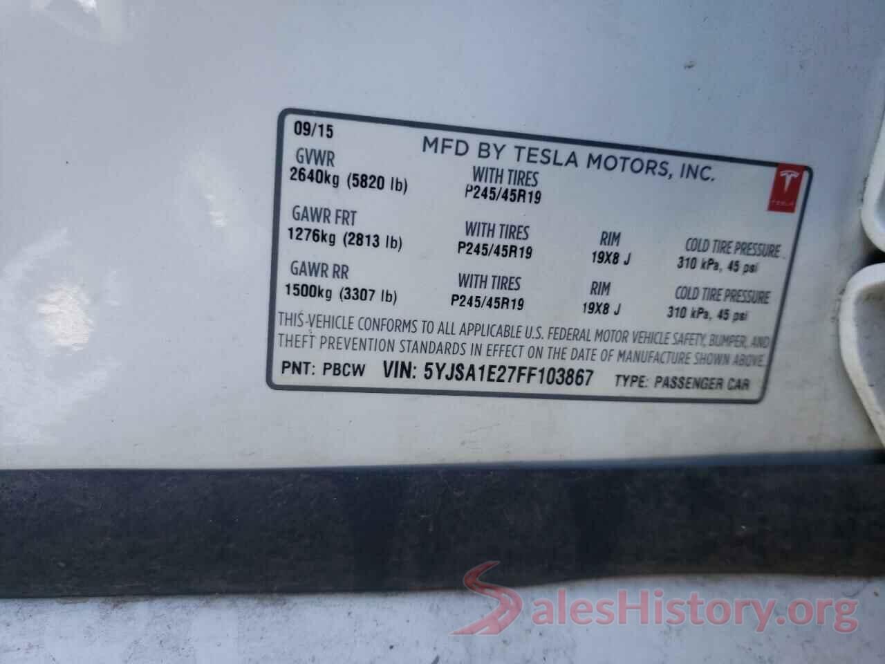 5YJSA1E27FF103867 2015 TESLA MODEL S