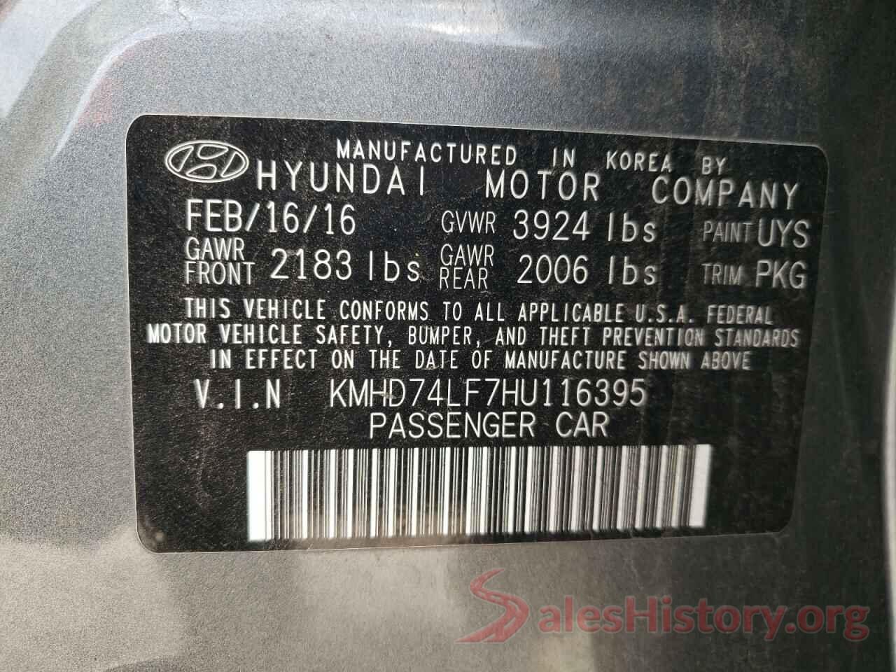 KMHD74LF7HU116395 2017 HYUNDAI ELANTRA