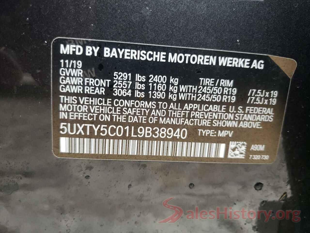 5UXTY5C01L9B38940 2020 BMW X3