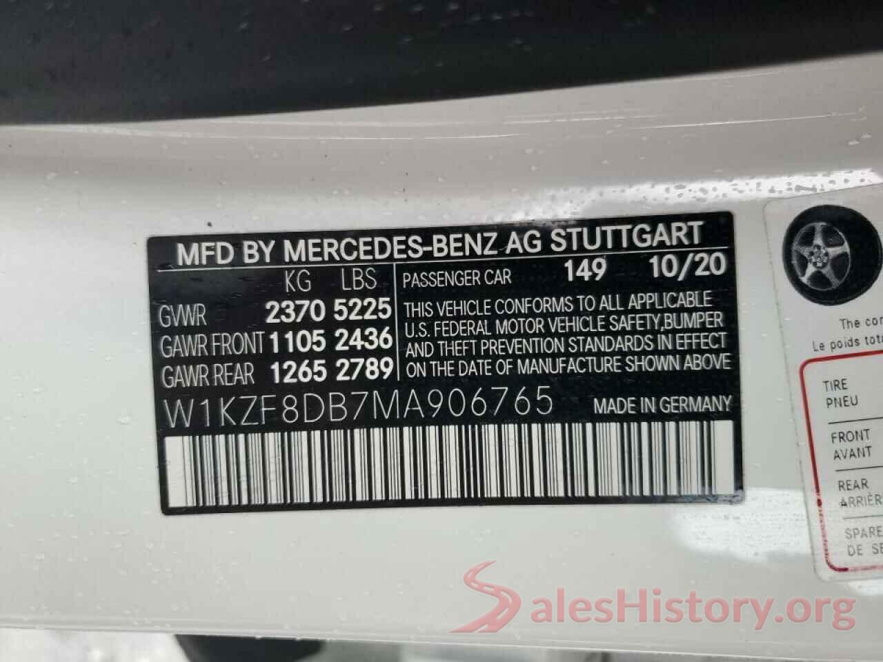 W1KZF8DB7MA906765 2021 MERCEDES-BENZ E-CLASS