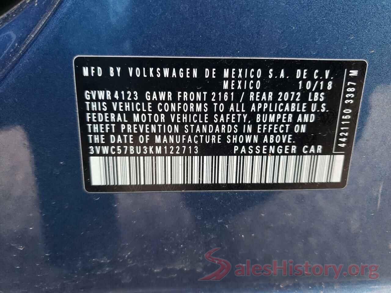 3VWC57BU3KM122713 2019 VOLKSWAGEN JETTA