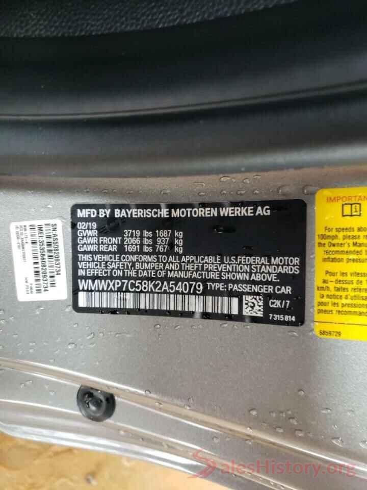 WMWXP7C58K2A54079 2019 MINI COOPER