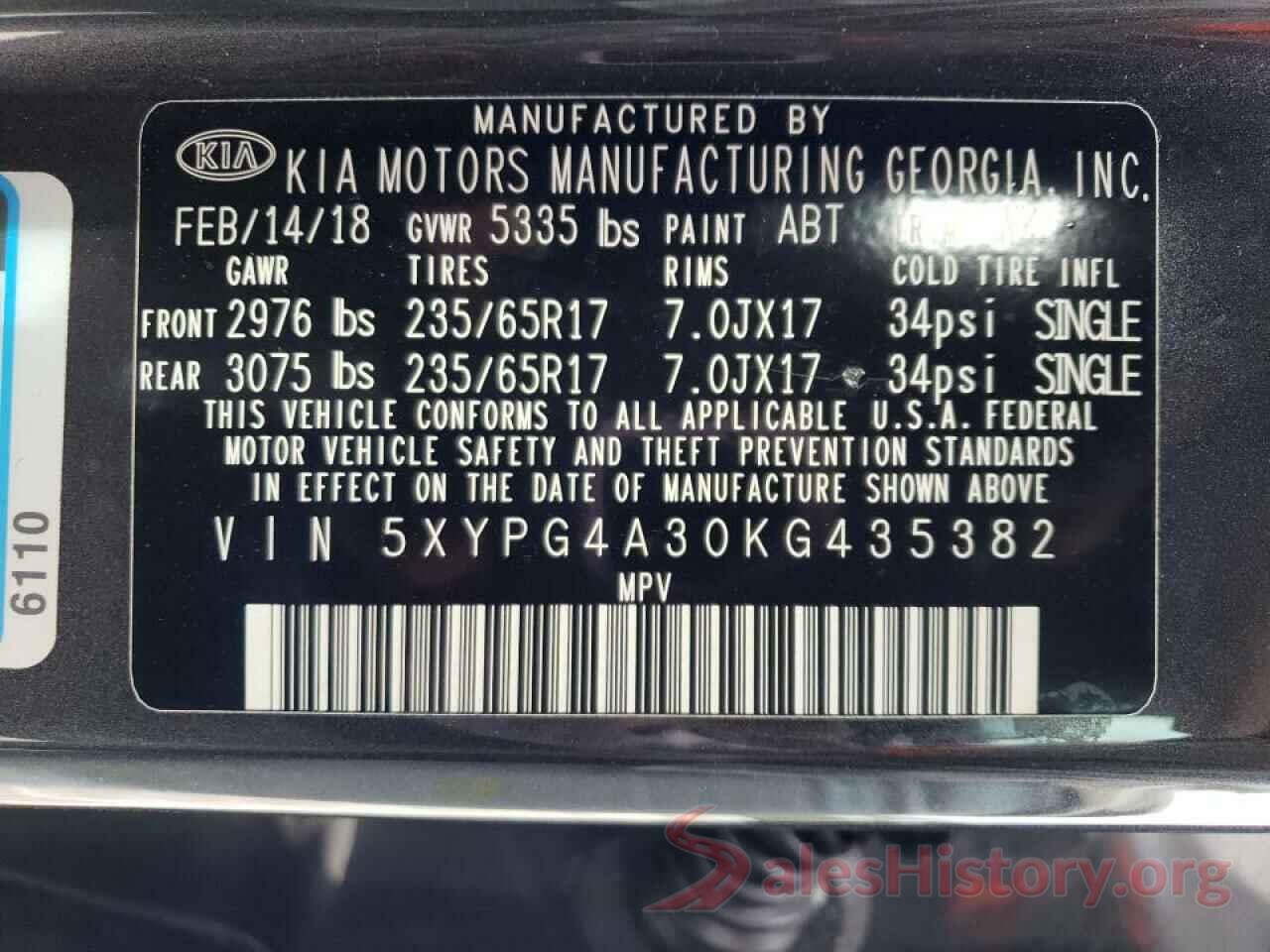 5XYPG4A30KG435382 2019 KIA SORENTO