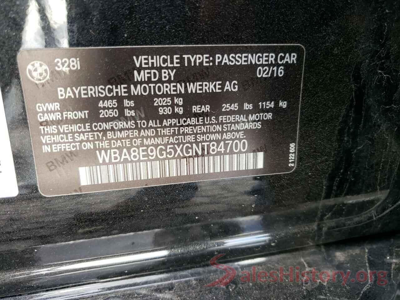 WBA8E9G5XGNT84700 2016 BMW 3 SERIES