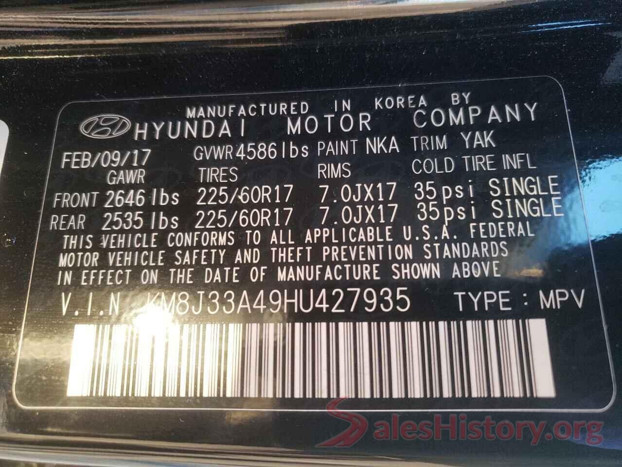 KM8J33A49HU427935 2017 HYUNDAI TUCSON