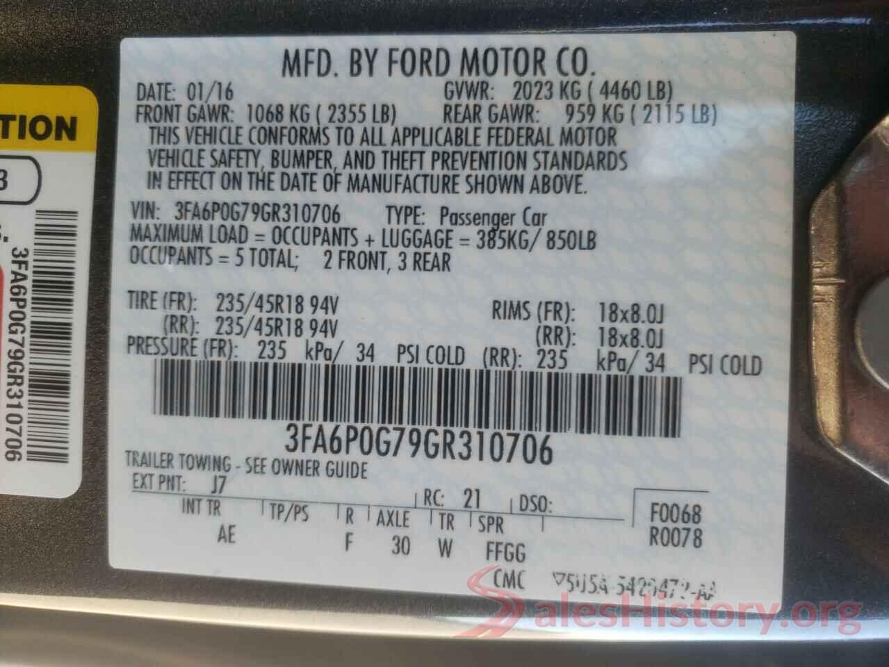 3FA6P0G79GR310706 2016 FORD FUSION