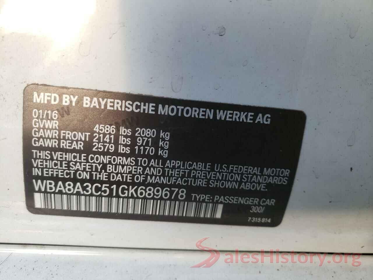 WBA8A3C51GK689678 2016 BMW 3 SERIES