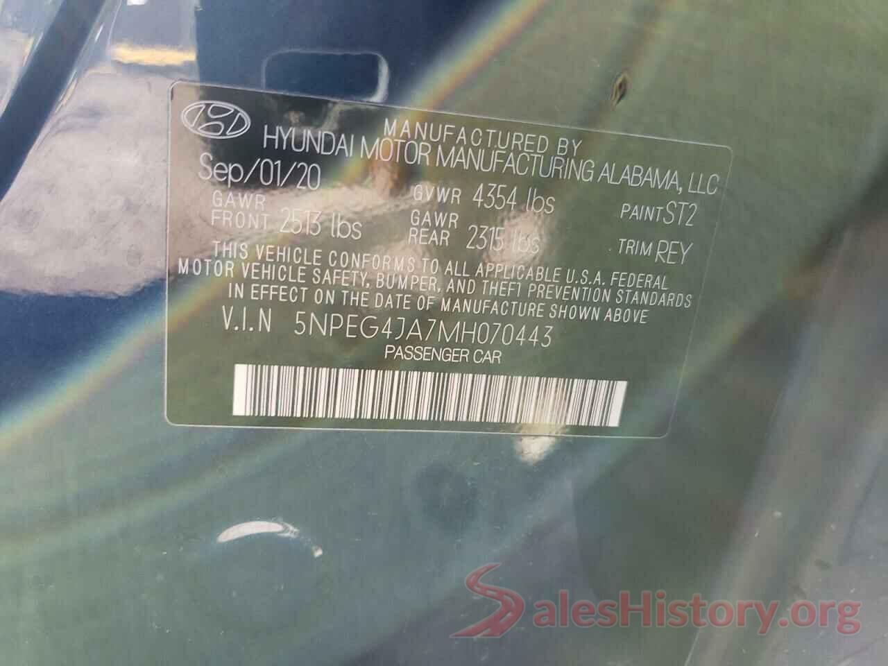 5NPEG4JA7MH070443 2021 HYUNDAI SONATA