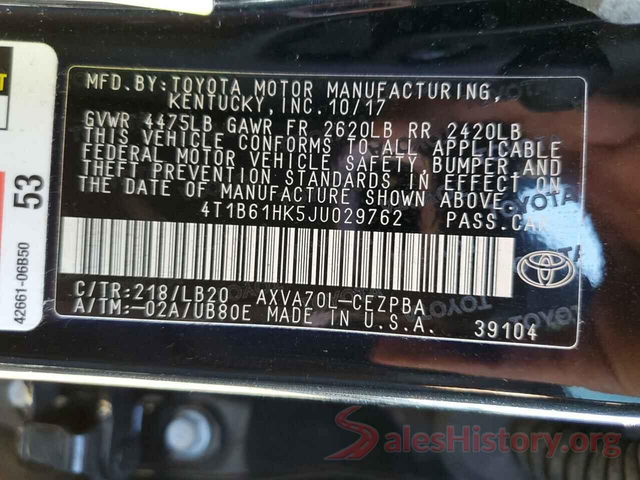 4T1B61HK5JU029762 2018 TOYOTA CAMRY