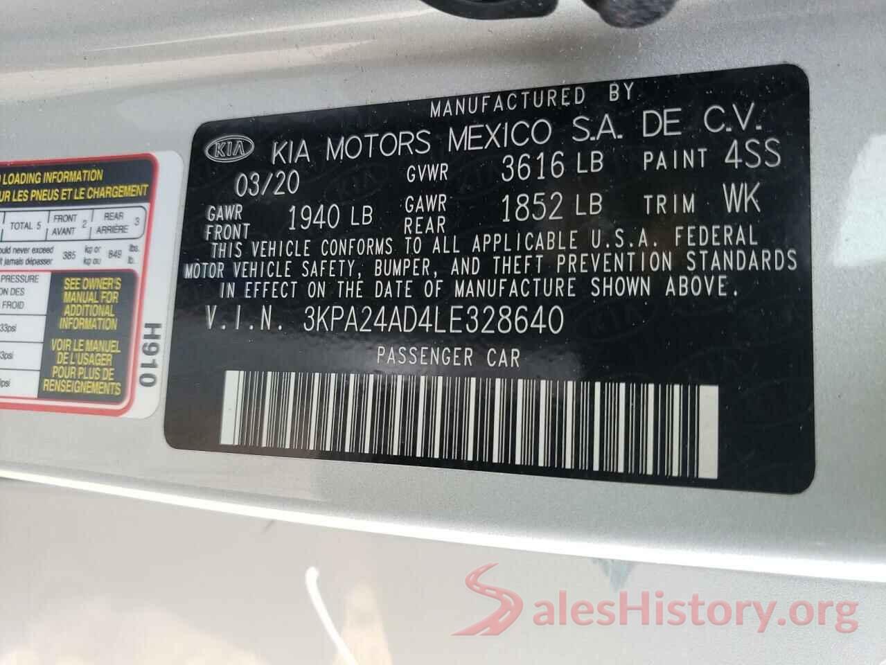 3KPA24AD4LE328640 2020 KIA RIO