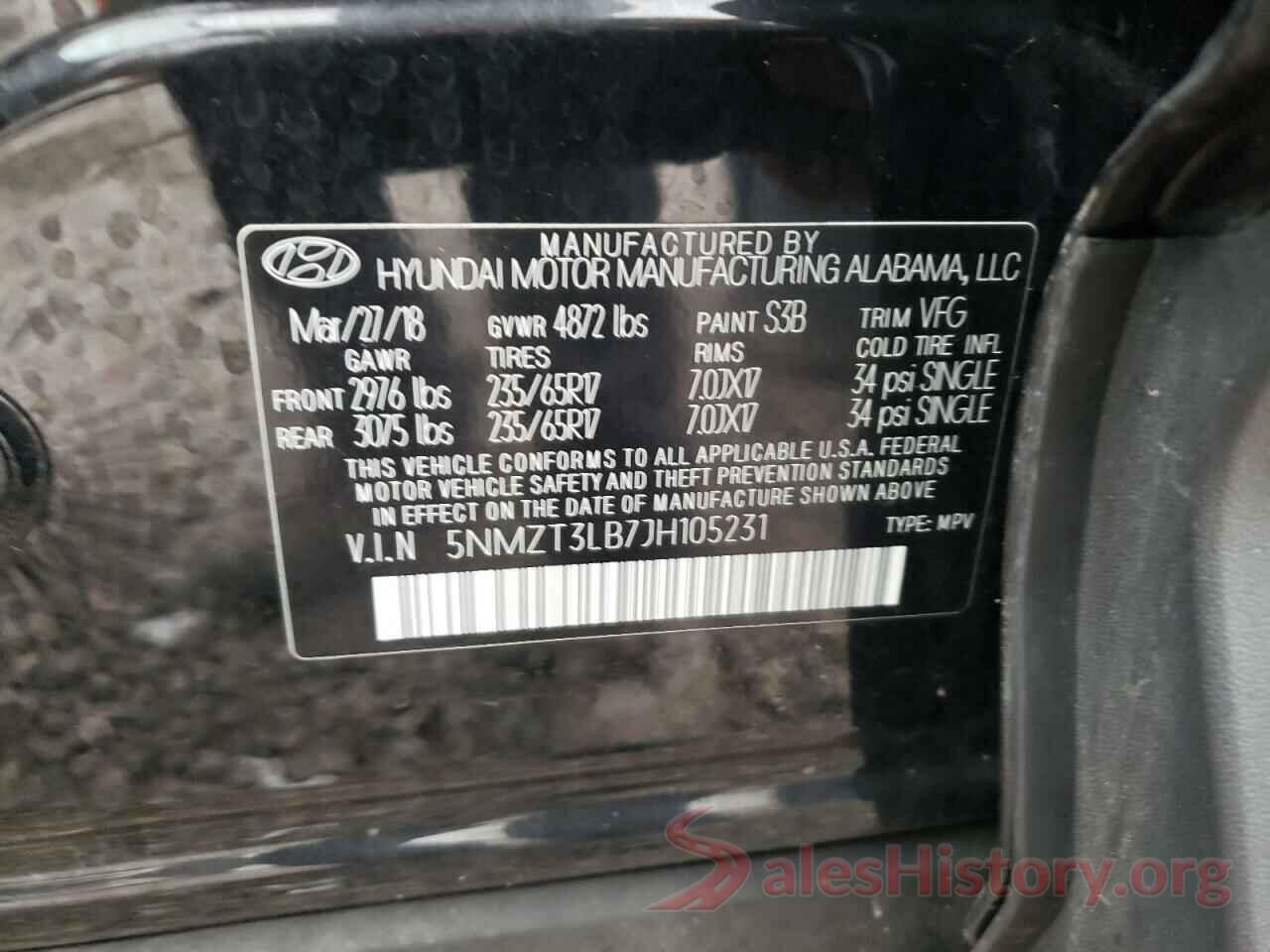 5NMZT3LB7JH105231 2018 HYUNDAI SANTA FE