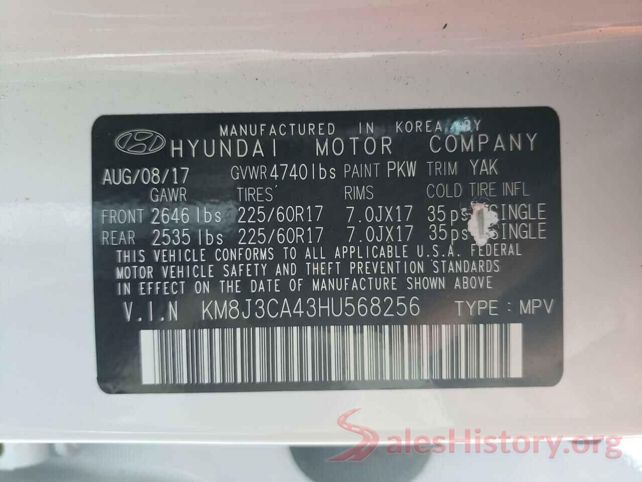 KM8J3CA43HU568256 2017 HYUNDAI TUCSON