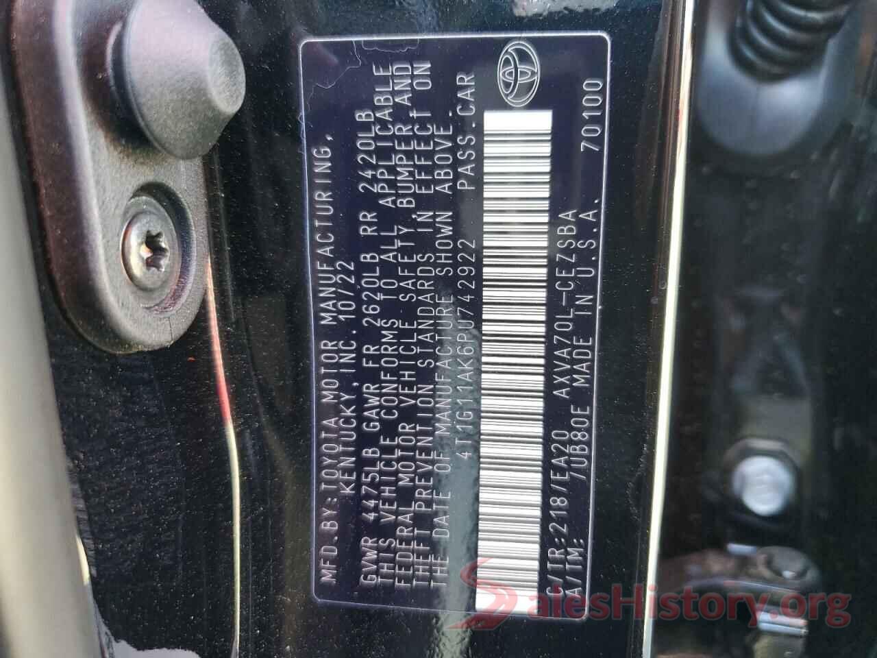 4T1G11AK6PU742922 2023 TOYOTA CAMRY