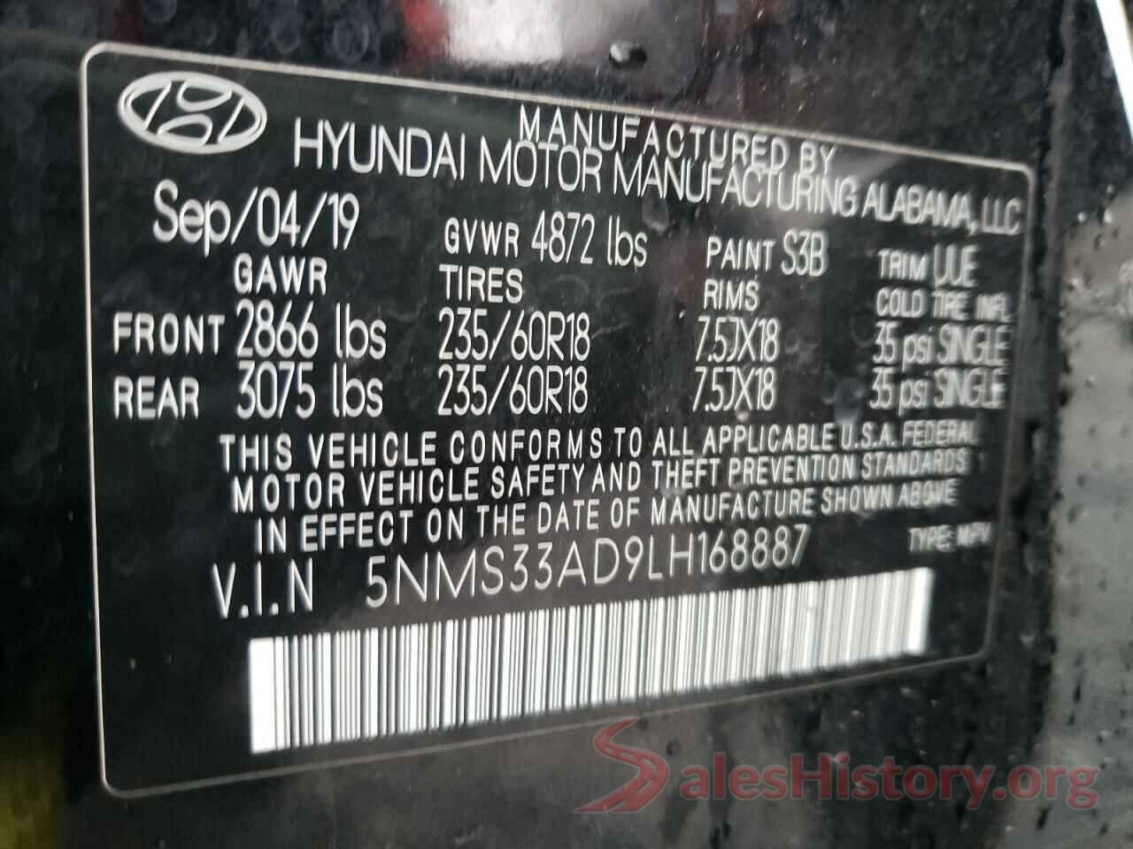 5NMS33AD9LH168887 2020 HYUNDAI SANTA FE