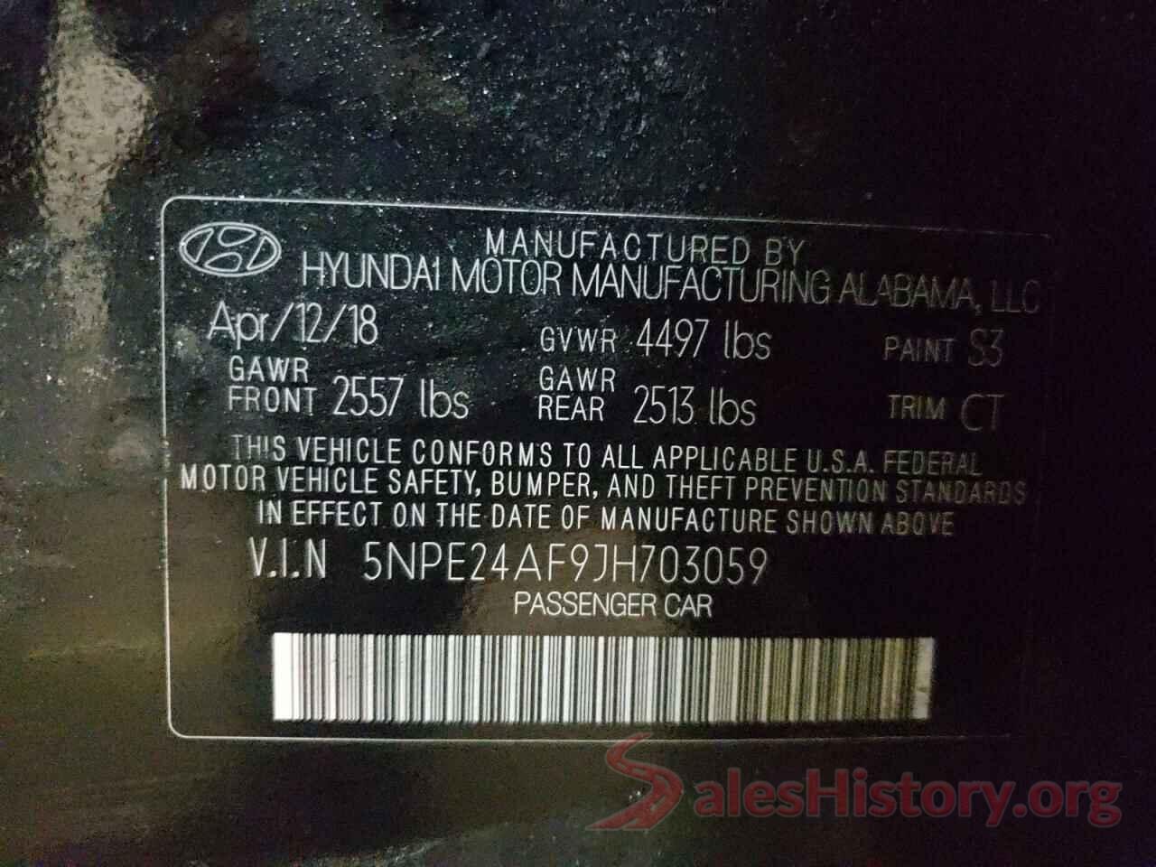 5NPE24AF9JH703059 2018 HYUNDAI SONATA