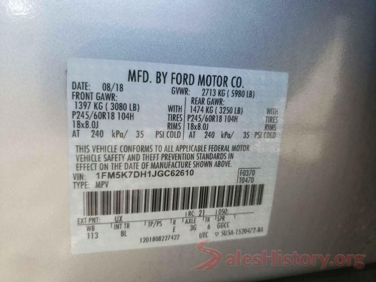 1FM5K7DH1JGC62610 2018 FORD EXPLORER