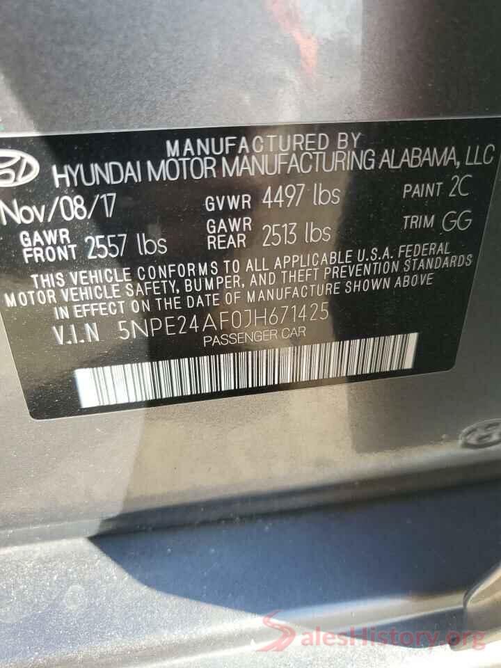 5NPE24AF0JH671425 2018 HYUNDAI SONATA