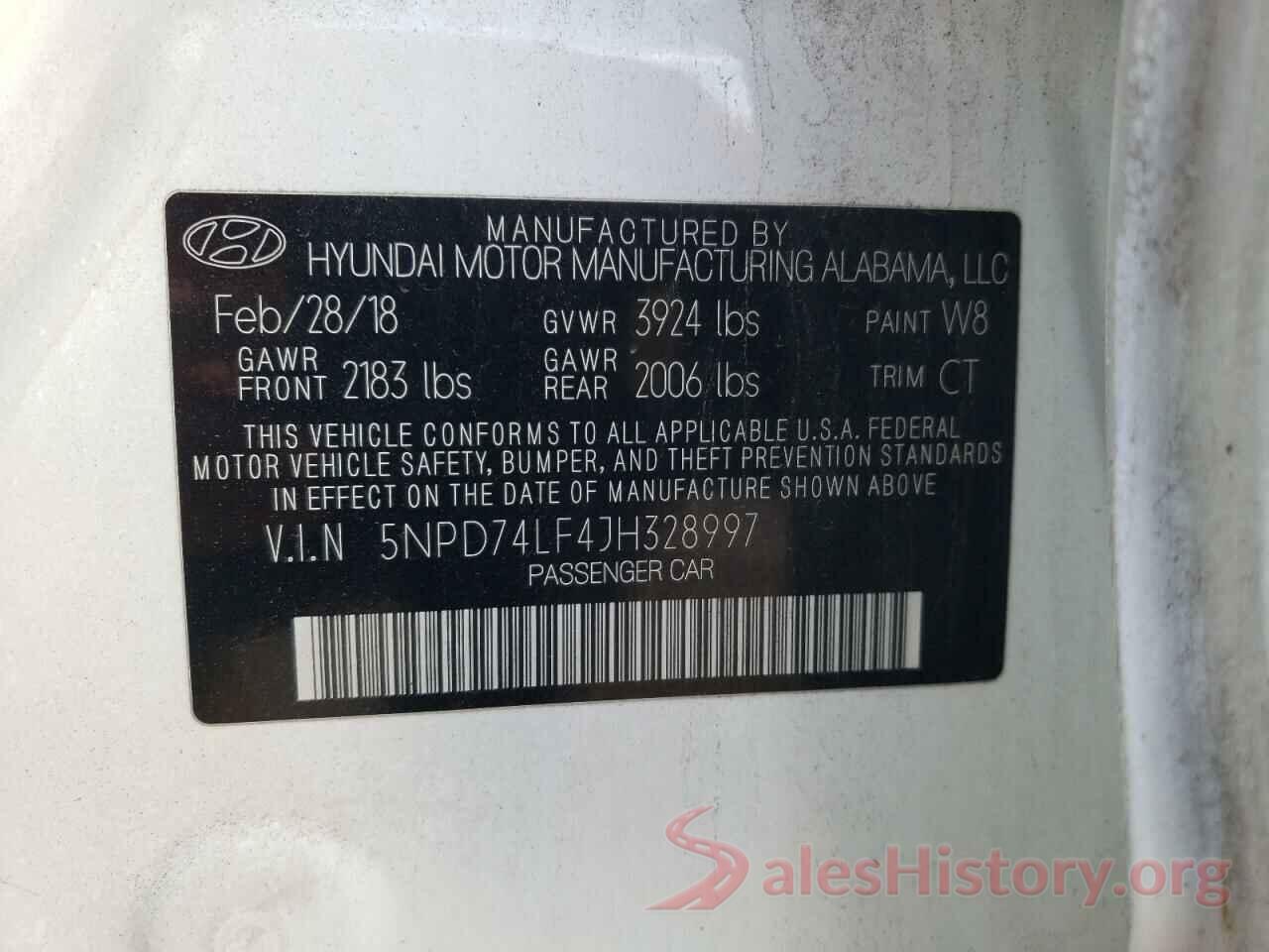 5NPD74LF4JH328997 2018 HYUNDAI ELANTRA