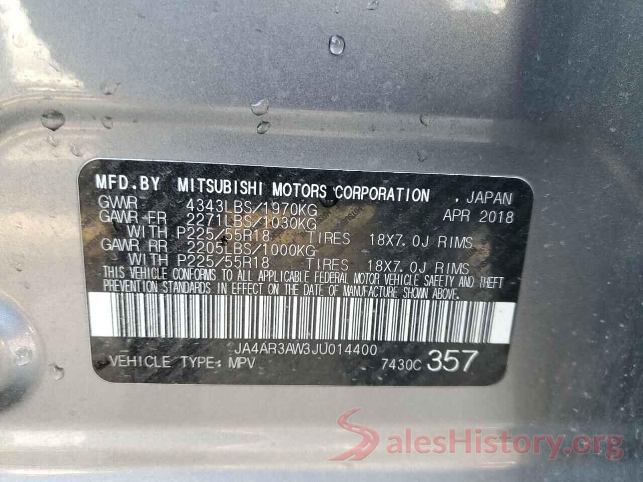 JA4AR3AW3JU014400 2018 MITSUBISHI OUTLANDER