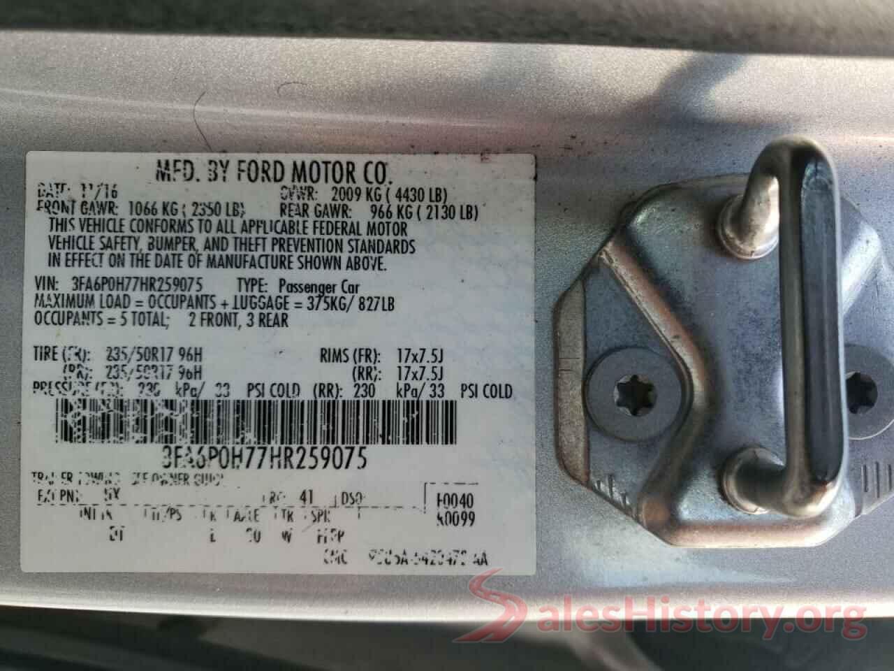 3FA6P0H77HR259075 2017 FORD FUSION