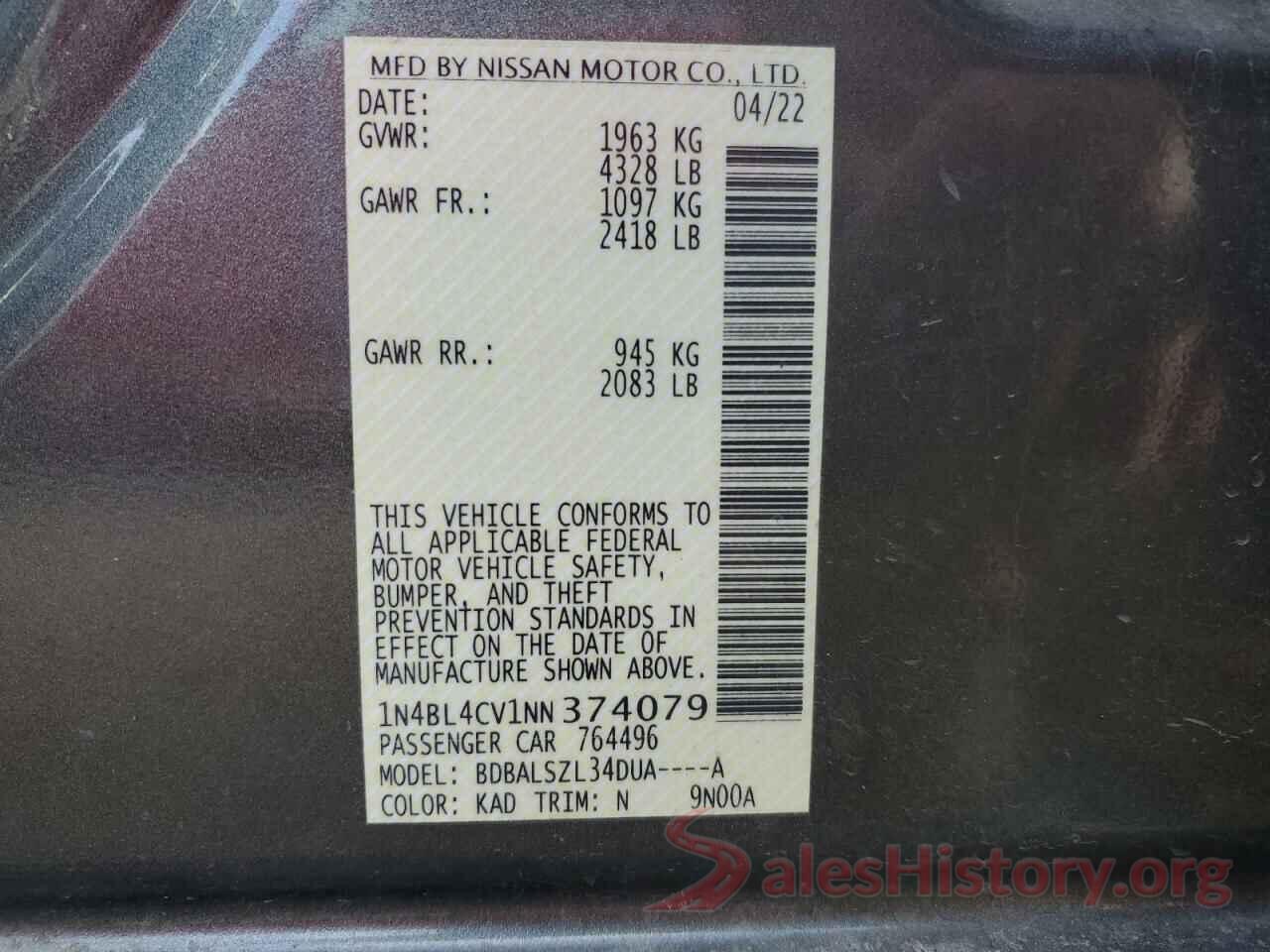 1N4BL4CV1NN374079 2022 NISSAN ALTIMA