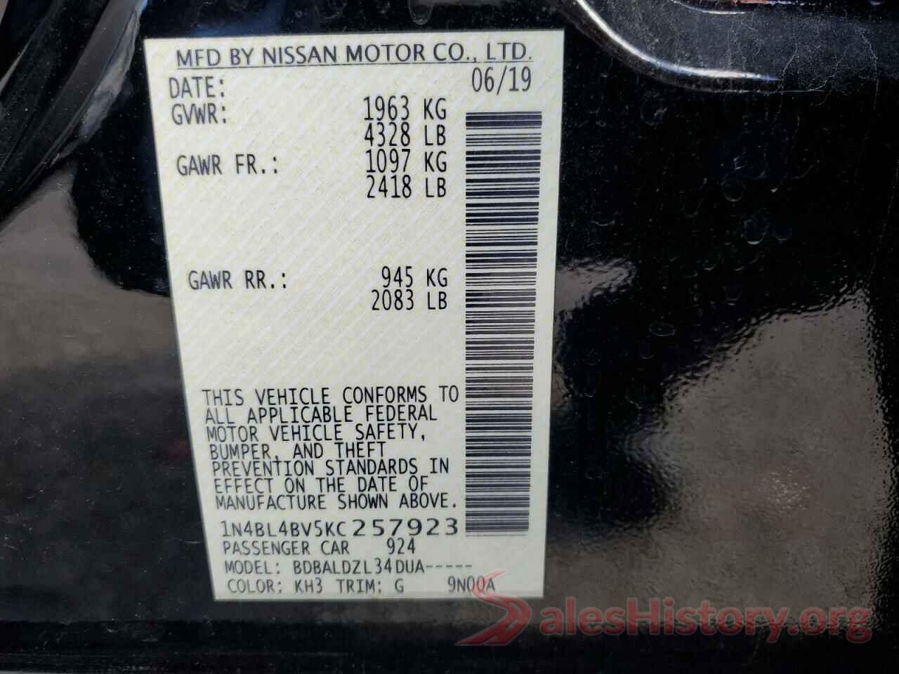 1N4BL4BV5KC257923 2019 NISSAN ALTIMA