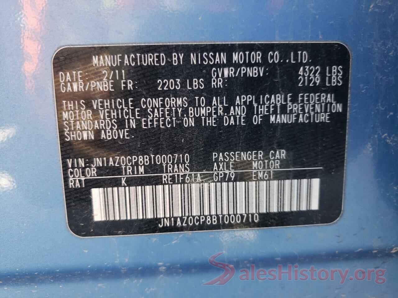 JN1AZ0CP8BT000710 2011 NISSAN LEAF