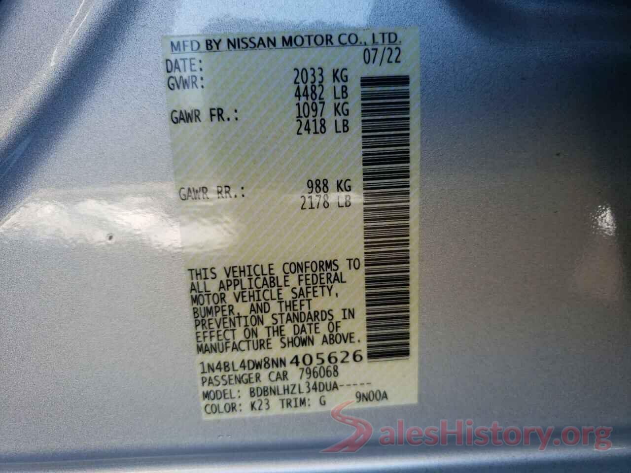 1N4BL4DW8NN405626 2022 NISSAN ALTIMA