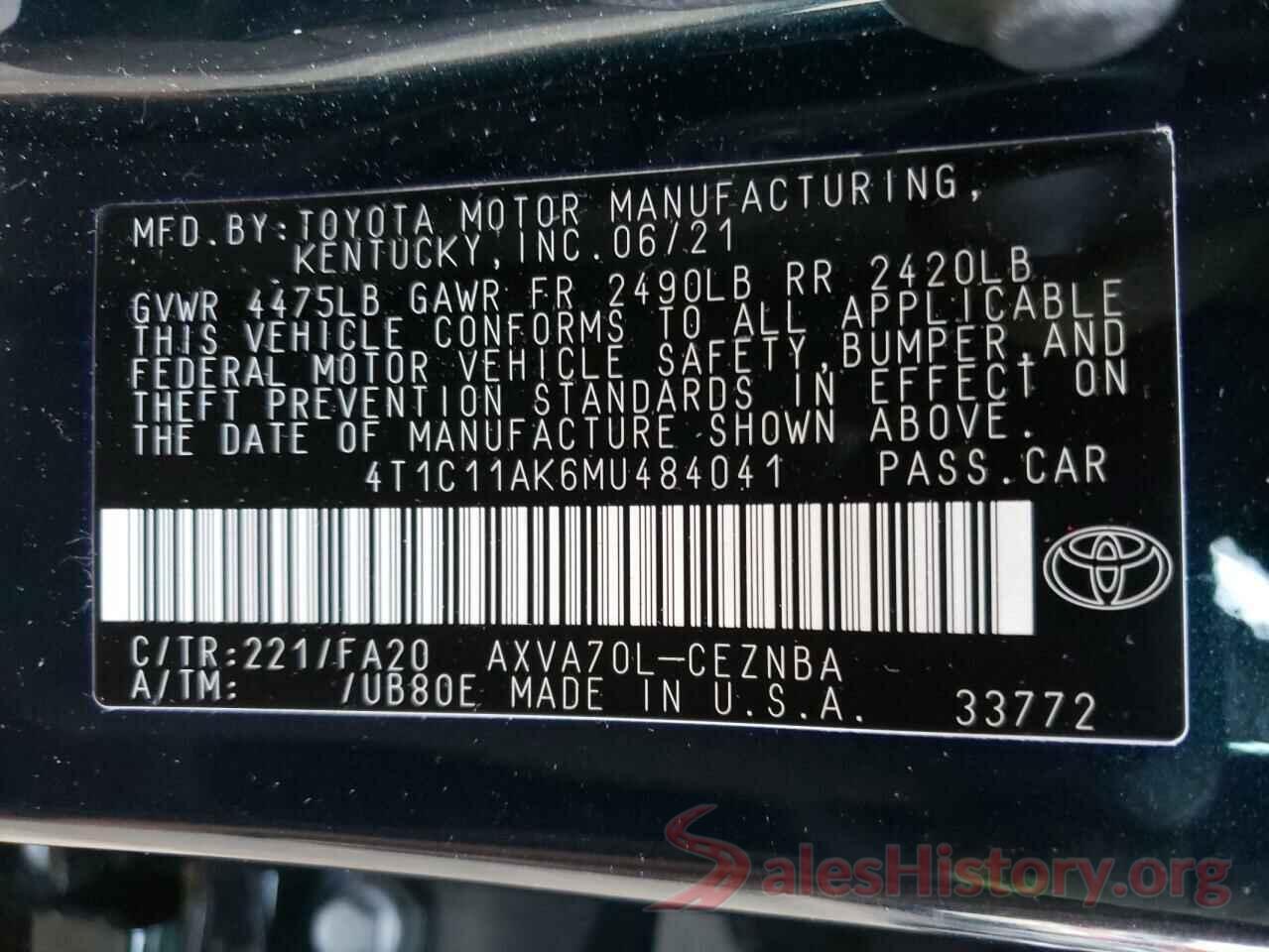 4T1C11AK6MU484041 2021 TOYOTA CAMRY