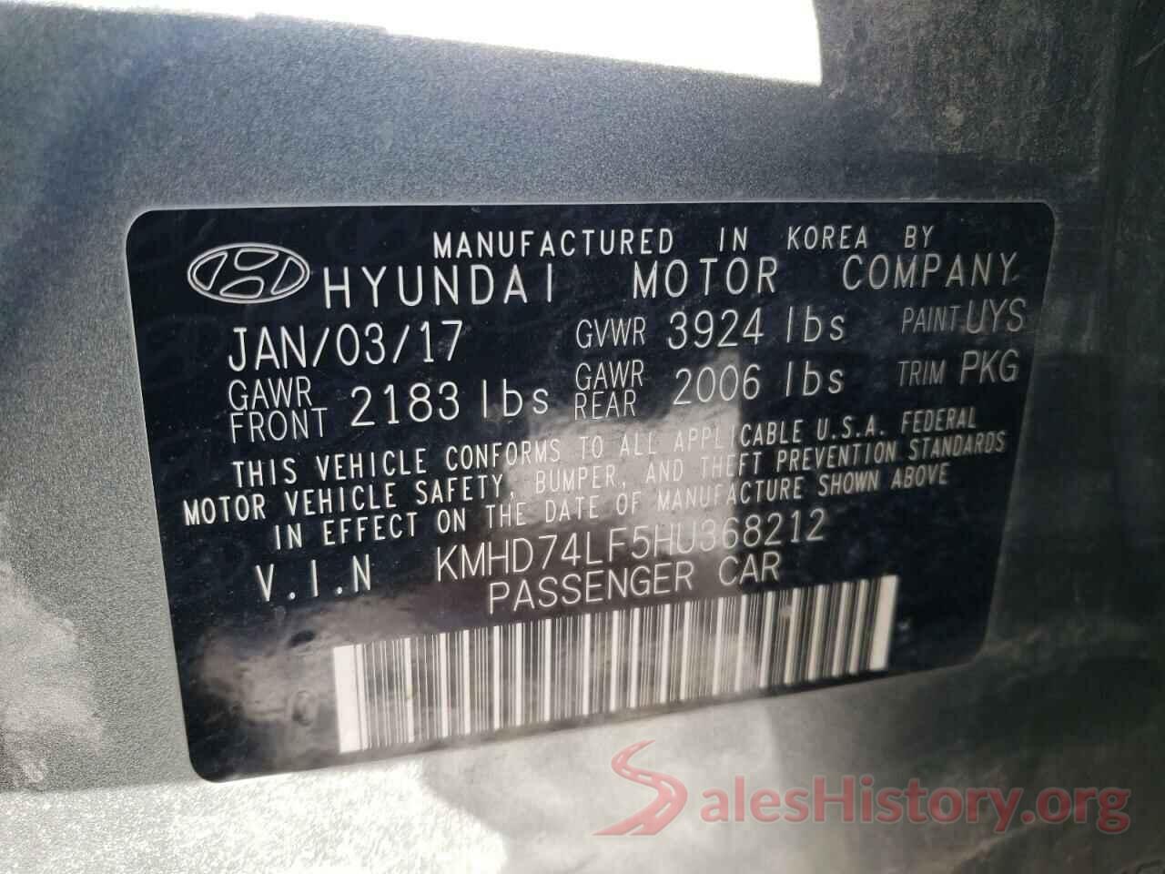 KMHD74LF5HU368212 2017 HYUNDAI ELANTRA