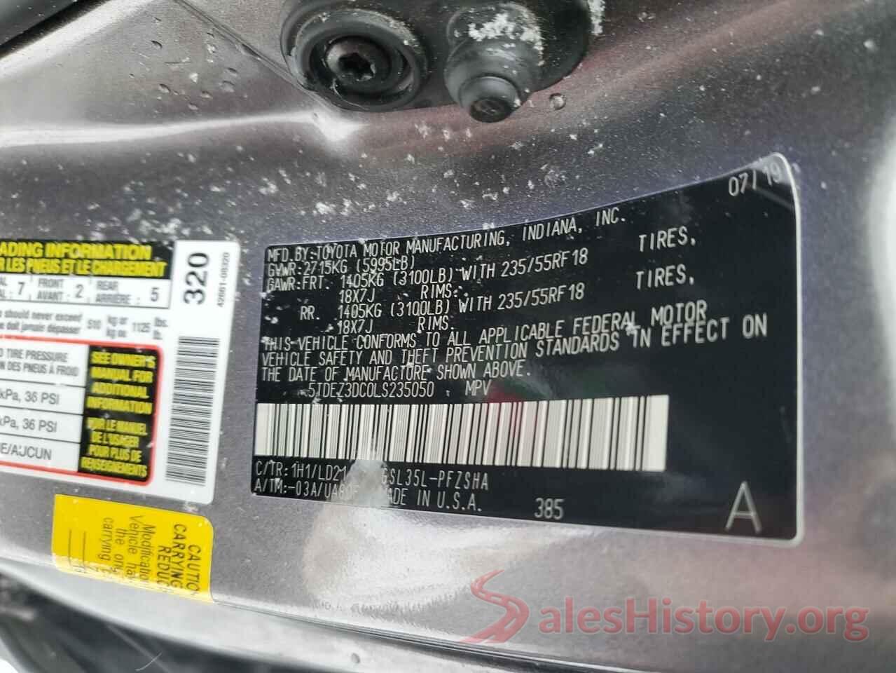 5TDEZ3DC0LS235050 2020 TOYOTA SIENNA