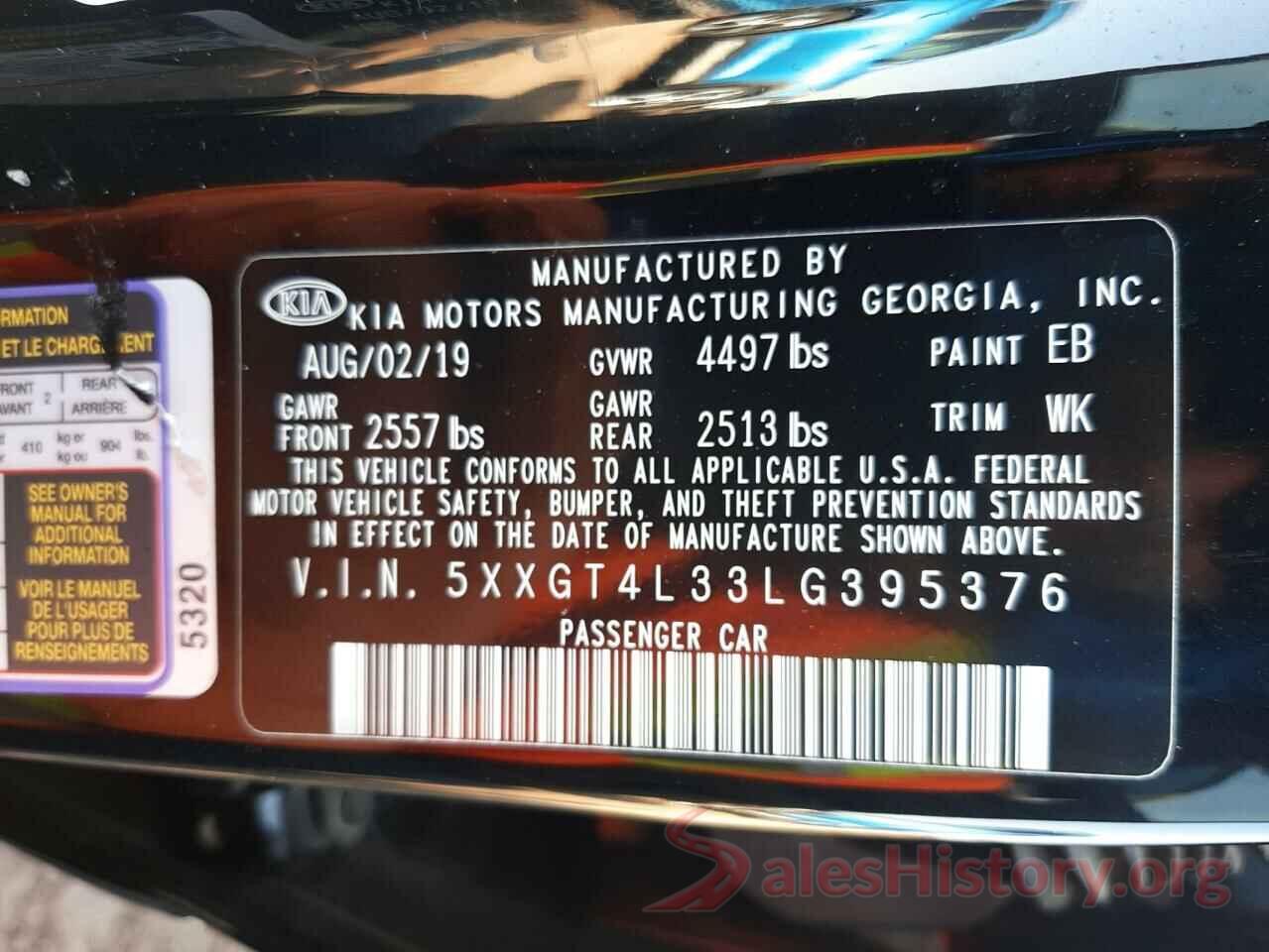 5XXGT4L33LG395376 2020 KIA OPTIMA